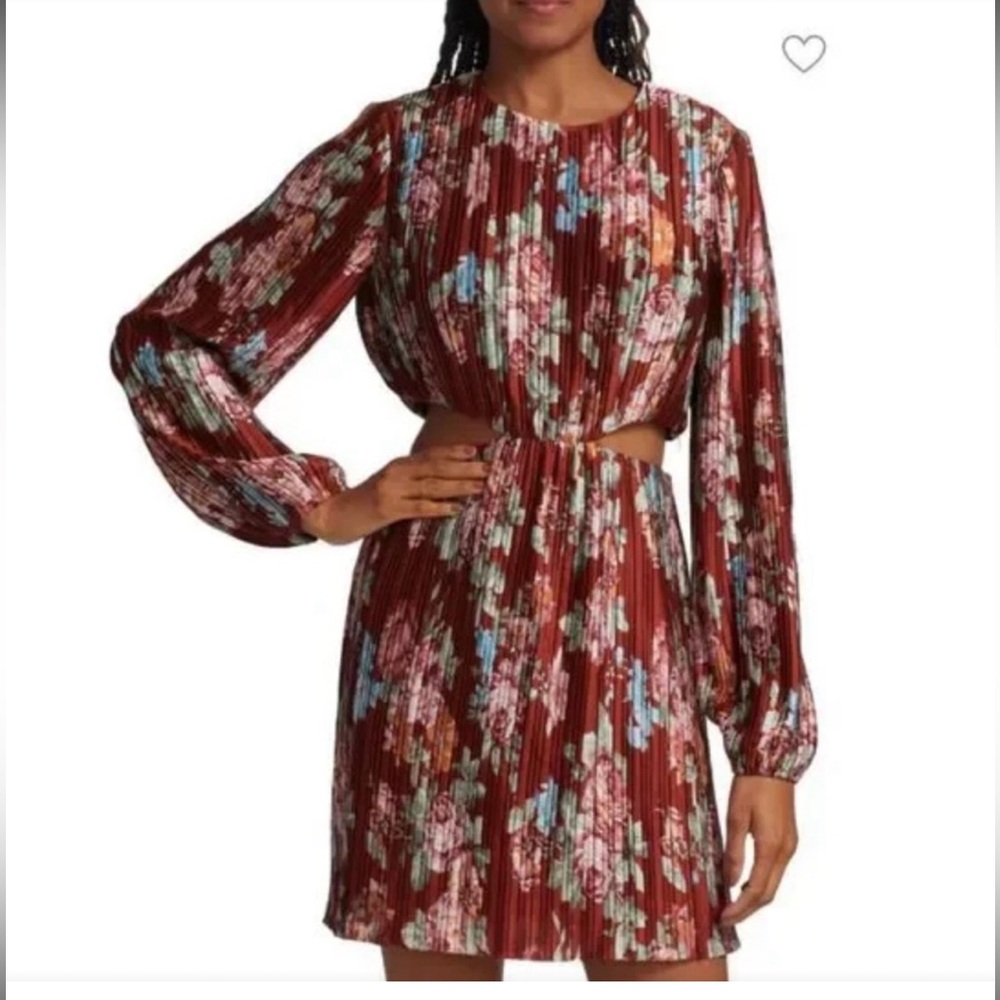 WAYF Pleated Floral Long Sleeve Dress Sz Small